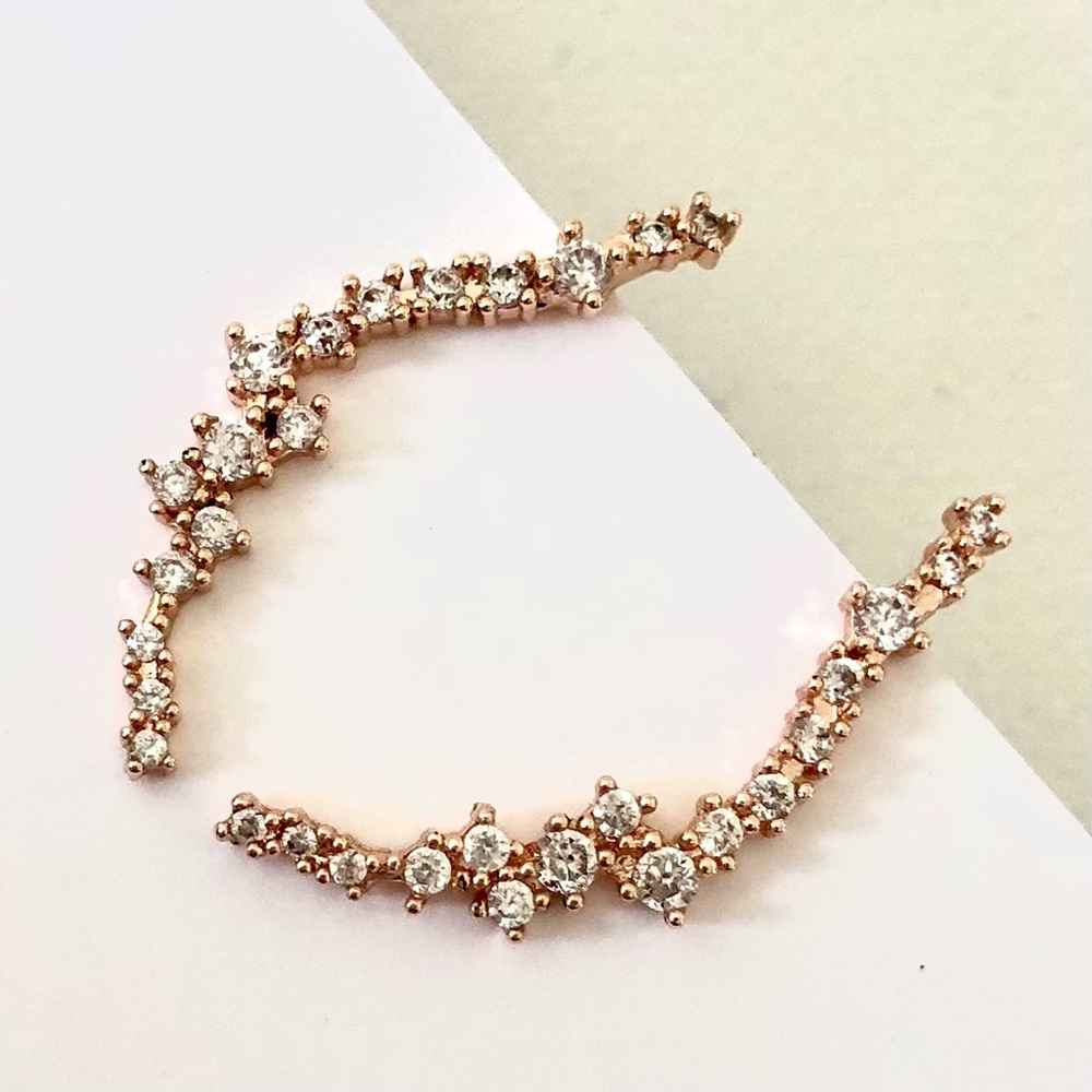 2 Set Earrings Rose Gold Studded climber Tree